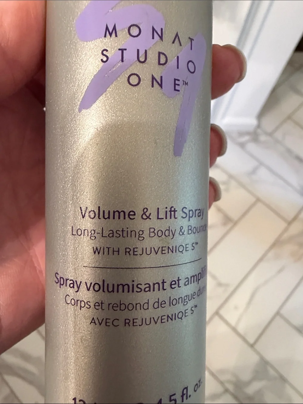 Monat Studio One Volume & Lift Spray - Silver with Purple Logo
